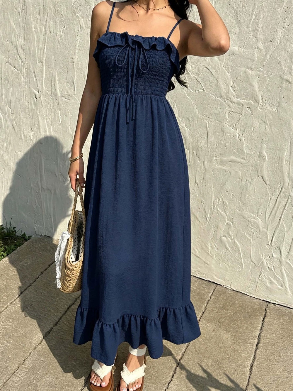 ZARA Summer Ruffle Spaghetti Strap Backless Waist Cinching Maxi Dress